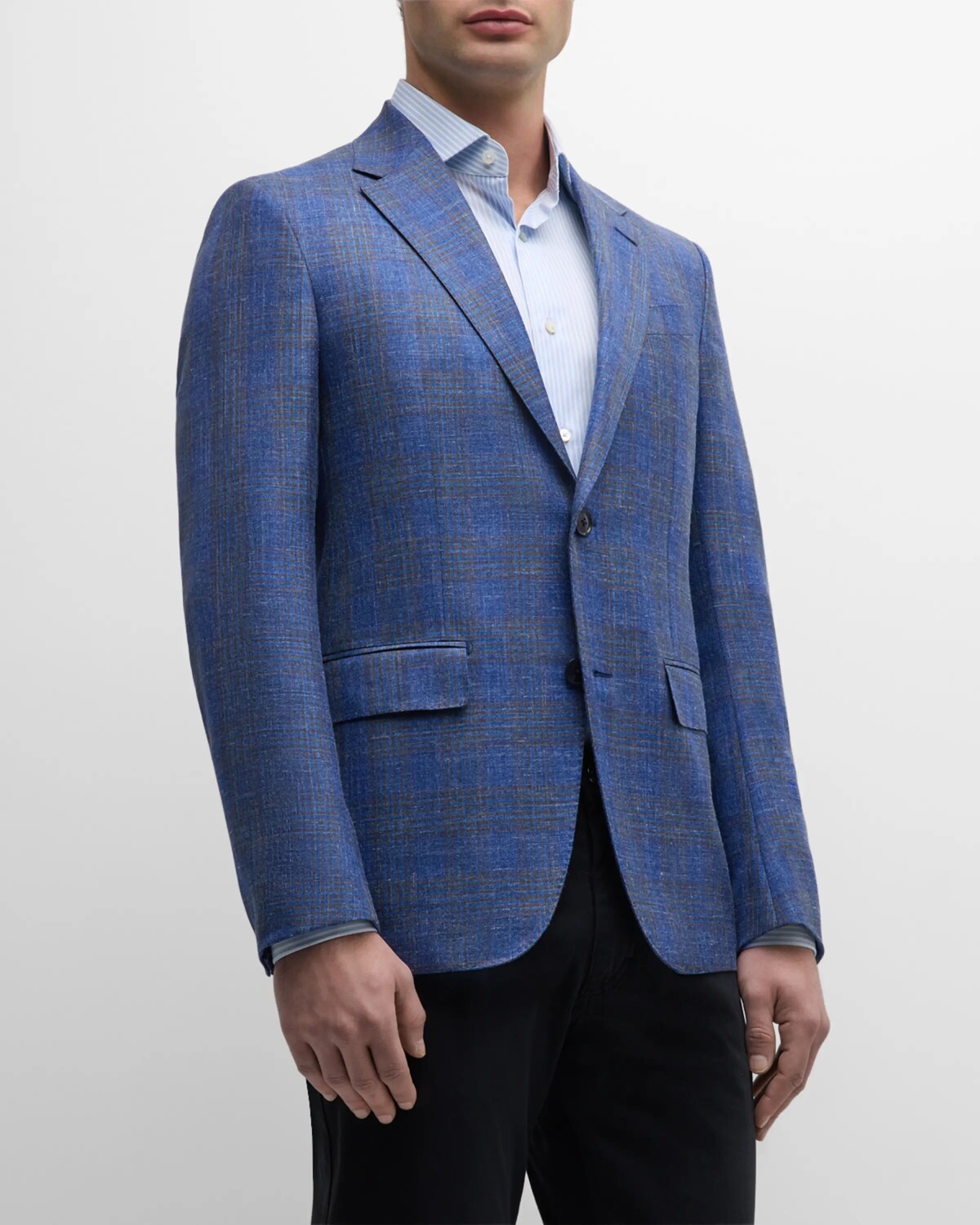 Мужское спортивное пальто в клетку из смесовой шерсти ZEGNA, цвет Blue Navy Check