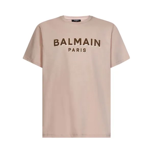 Balmain Oversized-футболка с логотипом из флока, цвет телесный/крот/золото