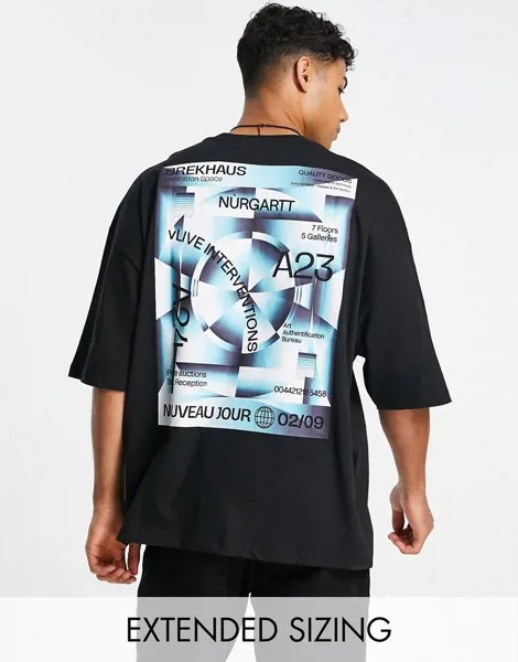 Oversized-футболка черного цвета с уличным принтом на груди и спине ASOS DESIGN-Черный
