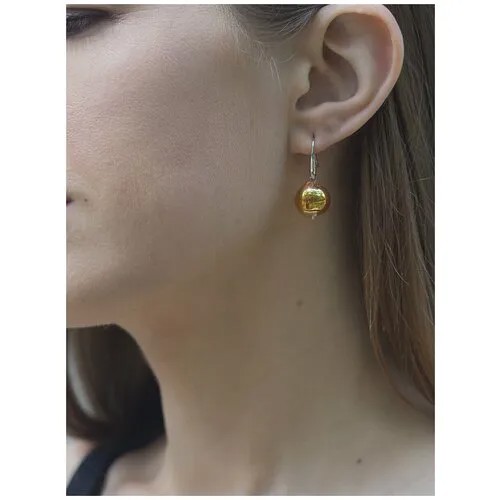 Серьги Koshika, бижутерный сплав, родирование, стекло, горчичный