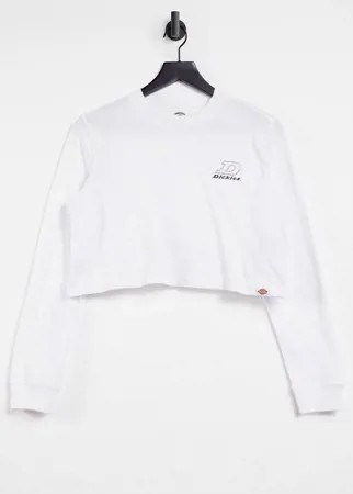Белый укороченный лонгслив с логотипом Dickies D
