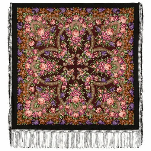 Платок Павловопосадская платочная мануфактура,148х148 см, черный, розовый