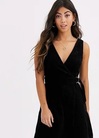 Черный вельветовый сарафан с запахом New look Petite