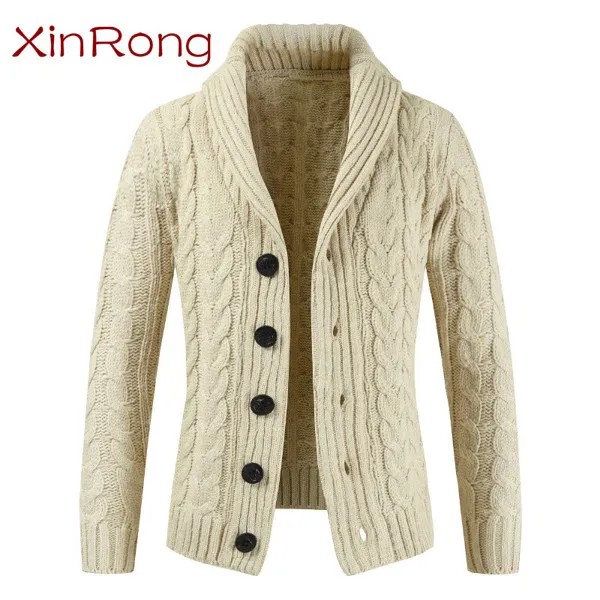 Кардиган с лацканами на весну и зиму, свитер, мужской плотный приталенный свитер, вязаное пальто на пуговицах, корейский Модный повседневны...