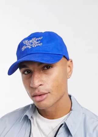 Синяя бейсболка с текстовой вышивкой ASOS DESIGN-Голубой