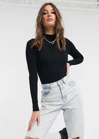 Боди черного цвета с длинными рукавами и высоким воротом ASOS DESIGN Tall-Черный