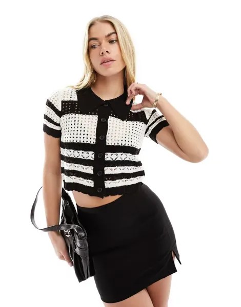 Трикотажная рубашка-поло с черно-белыми полосками ASOS