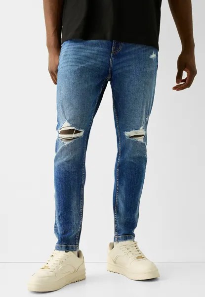 Джинсы узкого кроя Ripped Carrot Fit Bershka, цвет blue denim