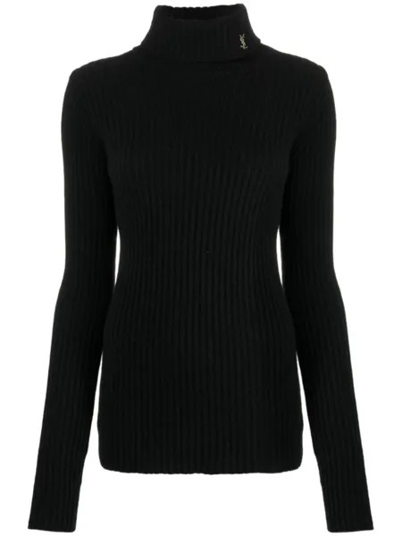 Saint Laurent джемпер в рубчик с высоким воротником, черный
