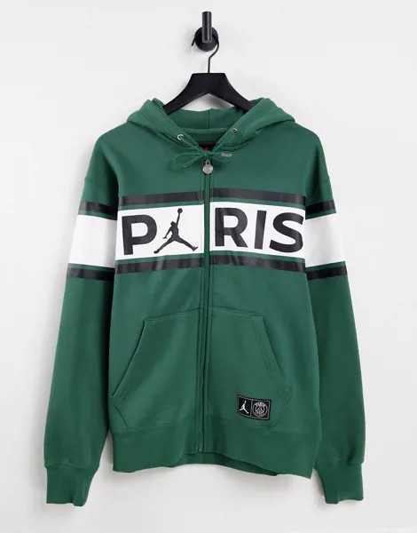 Худи на сквозной молнии зеленого цвета Nike Jordan Paris Saint-Germain-Зеленый цвет