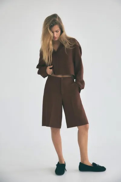 Струйные шорты-бермуды с высокой талией ZARA, цвет chocolate