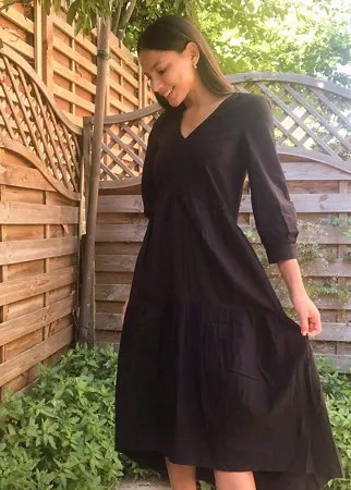 Черное поплиновое платье миди Y.A.S Tall-Черный цвет