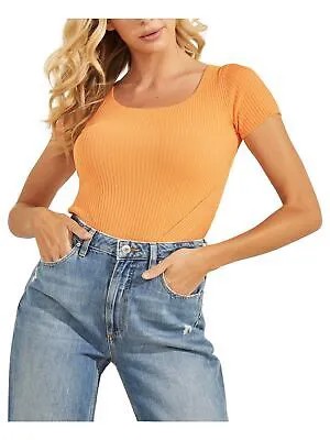 GUESS Женский оранжевый эластичный свитер в рубчик с короткими рукавами и круглым вырезом L