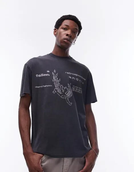 Topman — черная футболка оверсайз с принтом «Падший ангел»