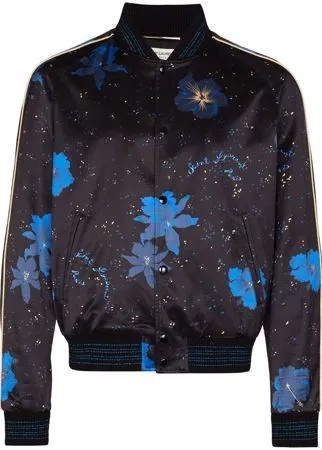 Saint Laurent бомбер с цветочным принтом