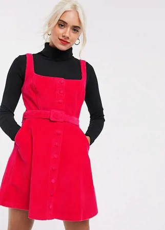 Вельветовое платье без рукавов малинового цвета ASOS DESIGN Petite-Розовый цвет