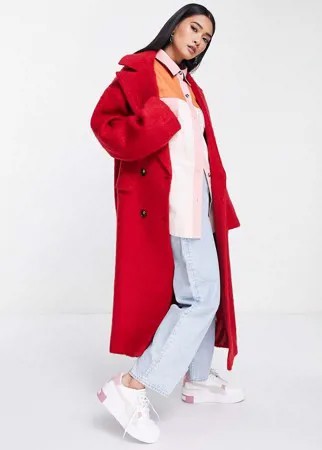 Красное пальто в стиле oversized с начесом ASOS DESIGN-Красный