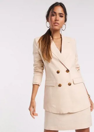 Двубортный льняной пиджак персикового цвета Vero Moda-Neutral