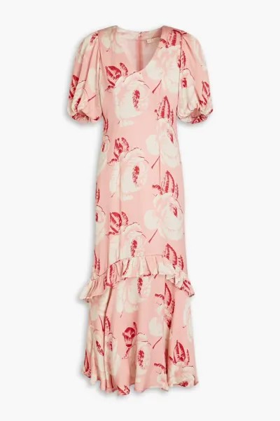 Платье макси из чеканного атласа с цветочным принтом Bytimo, розовый
