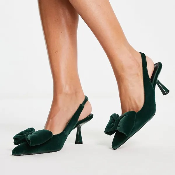 Зеленые туфли на среднем каблуке с бантом ASOS DESIGN Scarlett