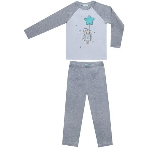 Пижама детская для мальчика, пижама детская для девочки Diva Kids: лонгслив и брюки, 3-9 лет, 98-128 см, длинный рукав, серый меланж, с принтом/ Детский Комплект для сна для мальчика/Детский Комплект для сна для девочки/ пижама ночная для мальчика/ пижама ночная для девочки