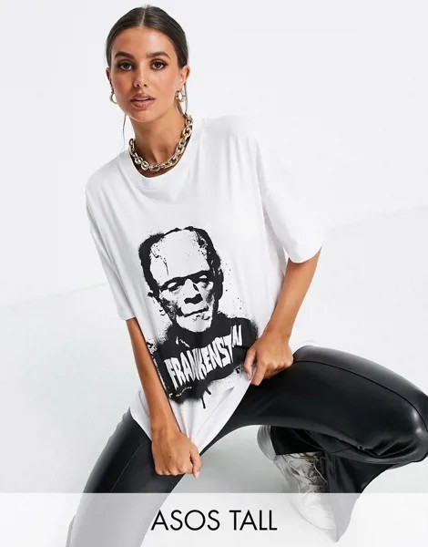 Oversized-футболка белого цвета с принтом Франкенштейна ASOS DESIGN Tall Halloween-Белый