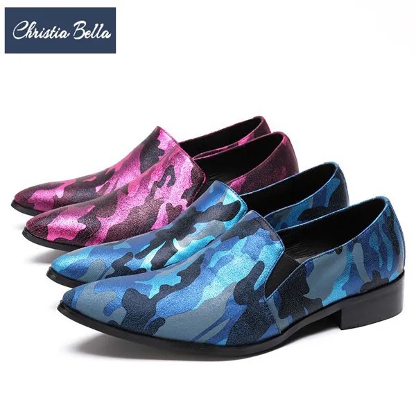 Christia Bella модные брендовые камуфляжные мужские туфли из натуральной кожи; Вечерние мужские лоферы размера плюс острый носок, обувь под плать...