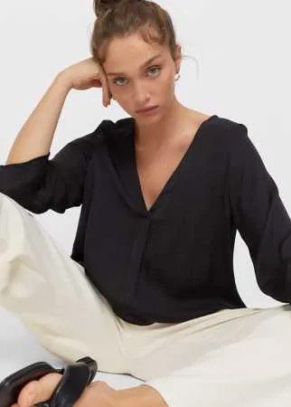 Stradivarius Рубашка С Рукавами 3/4. Черный Xl