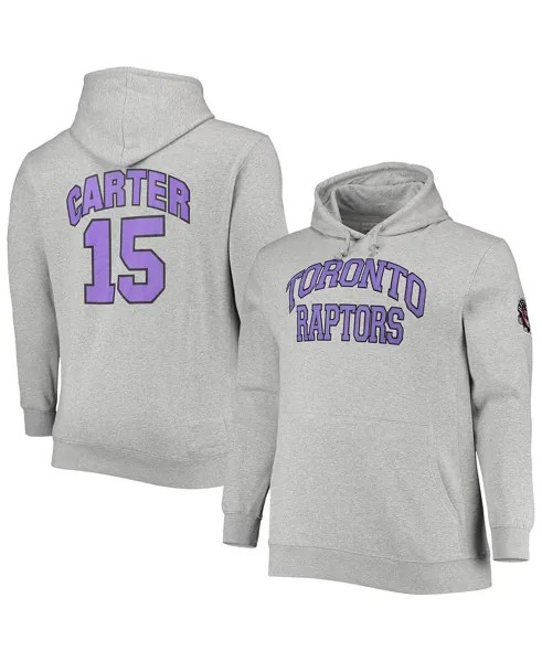 Мужская толстовка с капюшоном vince carter heathered grey toronto raptors big and tall с именем и номером Mitchell & Ness, мульти