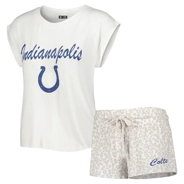 Женский комплект для сна, белая/кремовая футболка Concepts Sport Indianapolis Colts Montana, трикотажная футболка и шорты