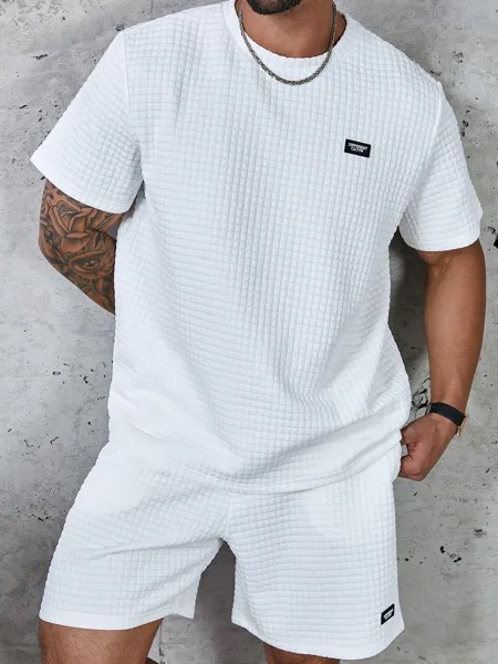Мужской комплект из футболки и шорт в стиле пэчворк Manfinity EMRG больших размеров с монохромной текстурой, белый