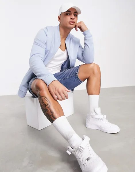 Синий трикотажный бомбер ASOS DESIGN-Голубой