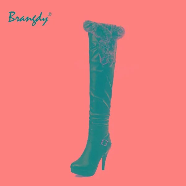 Brangdy Пикантные женские сапоги-ботфорты Brangdy из искусственной кожи с ремешком и пряжкой женская обувь женские туфли на тонком каблуке с круглым носком на молнии женские зимние сапоги с мехом