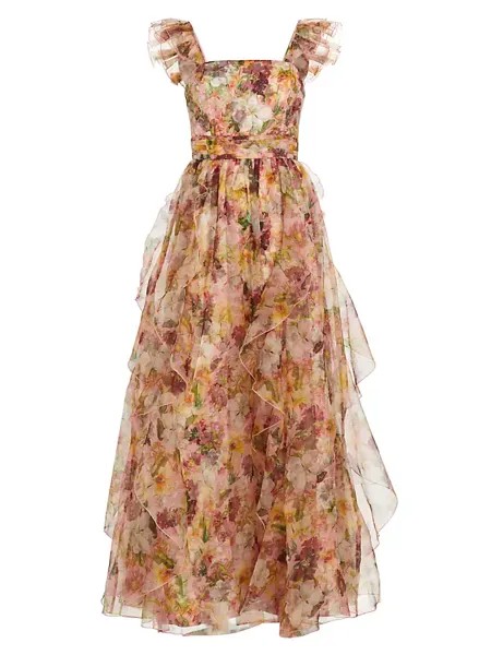 Платье Jasmina с цветочным принтом и рюшами Alice + Olivia, цвет juniper floral rose