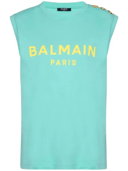 Balmain хлопковая майка с логотипом, синий