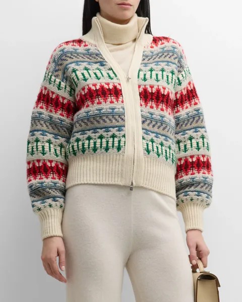 Кашемировый вязаный бомбер Holiday Noel Loro Piana, цвет J1N0 Fancy White