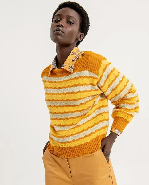 Полосатый женский свитер с вырезом «лодочкой» Surkana, желтый