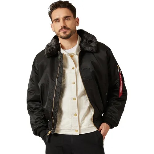 Бомбер ALPHA INDUSTRIES, силуэт свободный, подкладка, манжеты, съемный мех, без капюшона, водонепроницаемая, карманы, ветрозащитная, размер M, черный