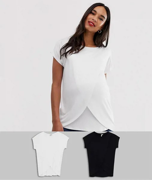 Набор из 2 футболок (черная/белая) ASOS DESIGN Maternity Nursing-Многоцветный