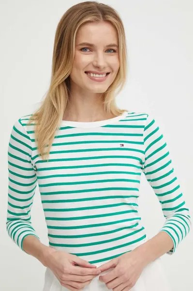 Лонгслив из хлопка Tommy Hilfiger, зеленый