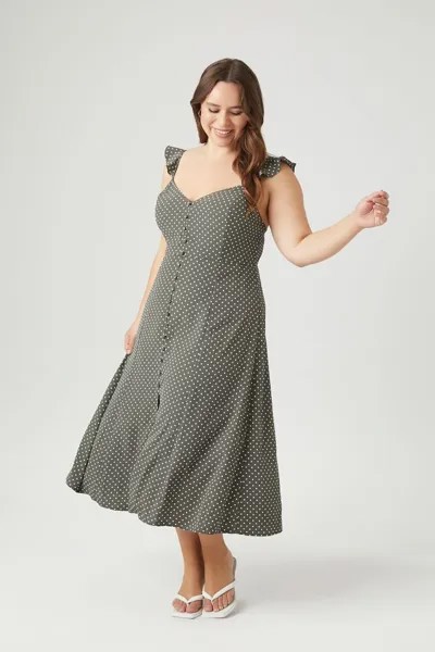 Платье миди в горошек больших размеров Forever 21, оливковый