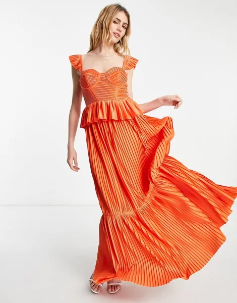 Ярусное платье макси оранжевого цвета с корсетом ASOS DESIGN