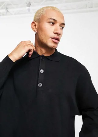 Черное трикотажное oversized-поло Bershka-Черный цвет