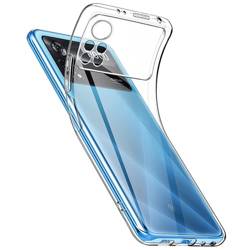 Прозрачный силиконовый чехол с защитой камеры для Xiaomi Poco X4 Pro / Тонкий противоударный легкий чехол накладка на телефон Сяоми Пока Х4 Про