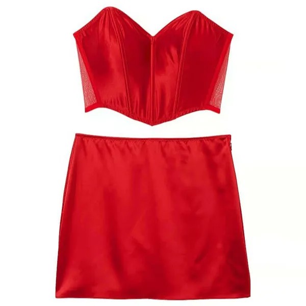 Комплект мини-юбка и бюстье Victoria's Secret Cheeky Heart Open-Back, красный