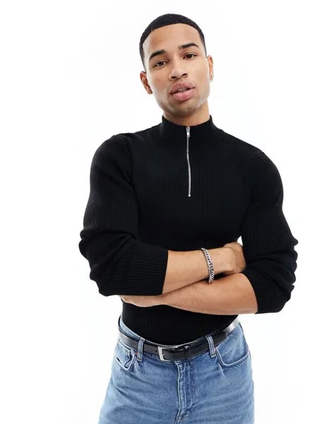 Черный свитер средней плотности на полумолнии ASOS DESIGN