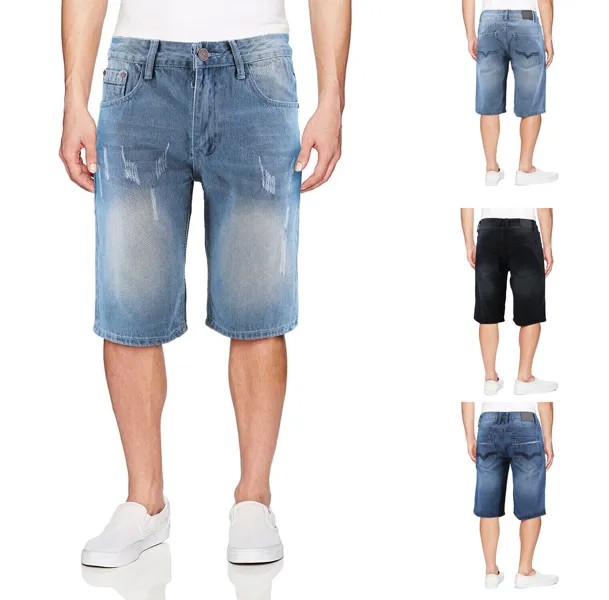 Мужские стеганые потертые потертые повседневные джинсовые шорты узкого кроя из денима