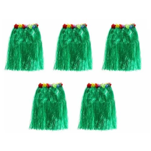 Гавайская юбка 60 см, цвет зеленый (Набор 5 шт.)