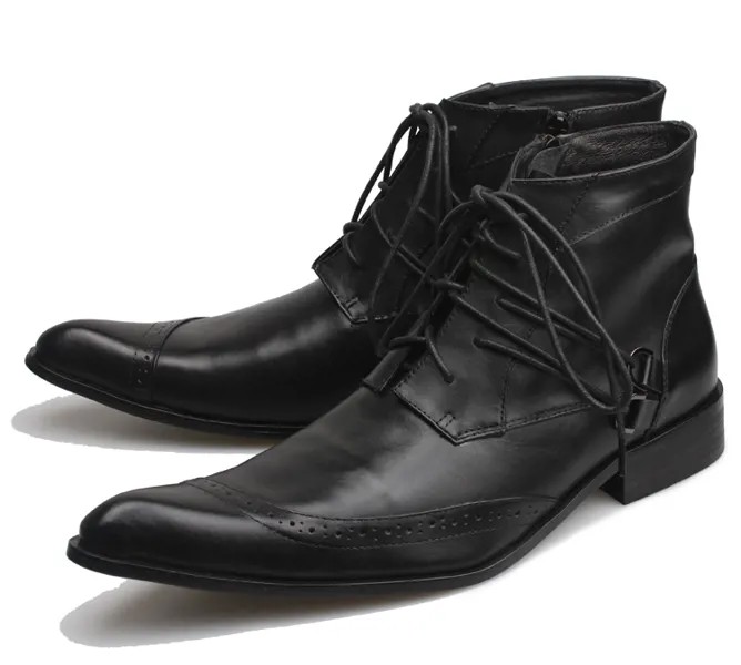 Мода британский стиль Для мужчин s зимние сапоги Лакированная кожа мужские деловые, вечерние туфли, модные Для мужчин; туфли на шнуровке; сапоги для мужчин Cuero