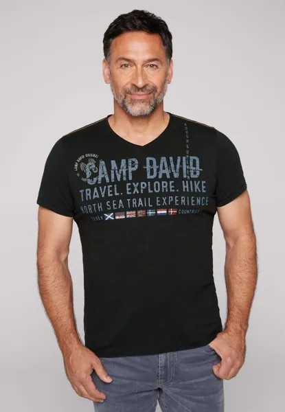 Футболка с принтом V NECK USED Camp David, цвет black